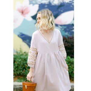 MADEWELL Embroidered-Sleeve Popover Midi Dress P1179